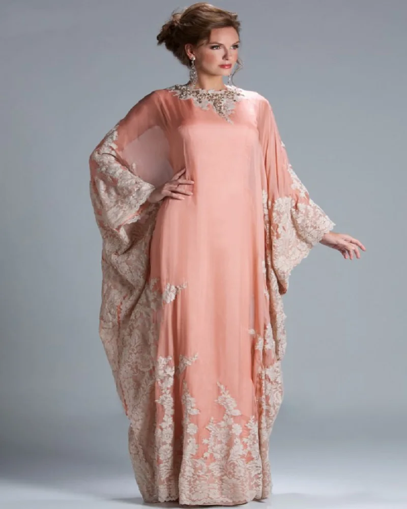 

Real Photo Gorgeous Brides Mother Dresses For Weddings Chiffon Appliques Orange Dubai Kaftan Muslim Evening Gown Plus Size
