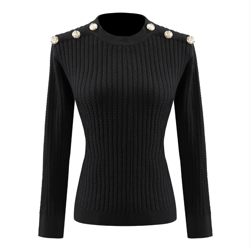 Высококачественные классические дизайнерские женские черные и белые пуловеры, вязаные свитера на пуговицах, весенние эластичные Повседневные свитера