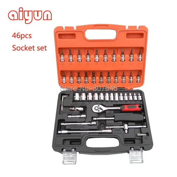 

46pcs socket set 1/4" car repair tools ratchet wrench spanner set hand tools combination bits set screwdriver tool kit CRV S2