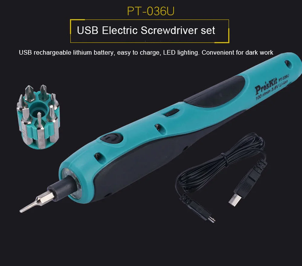 Электрическая отвертка Pro'sKit PT-036U USB литиевая батарея Беспроводная мощность Tools100 % оригинал