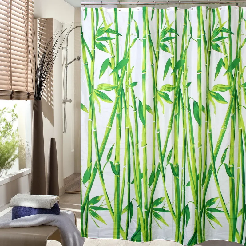 Ткань Happy Tree, полиэстер, зеленый бамбук, занавеска для душа, водонепроницаемая, занавеска для ванной, растения, занавеска для ванны, размер 180x180 см, 180x200 см