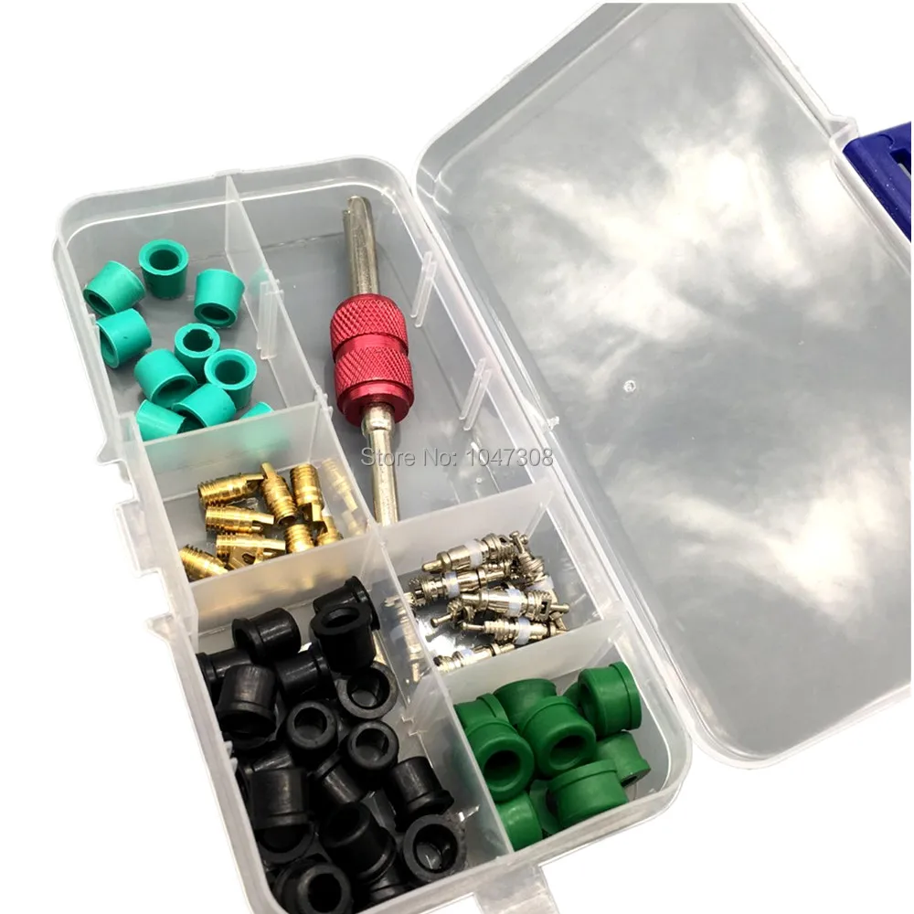 Valve Core Remover Installer Tool 2 Way Tool Key Rubber O-Ring Seals O Ring Seal Washers Gasket Air Conditioning Valve Cores