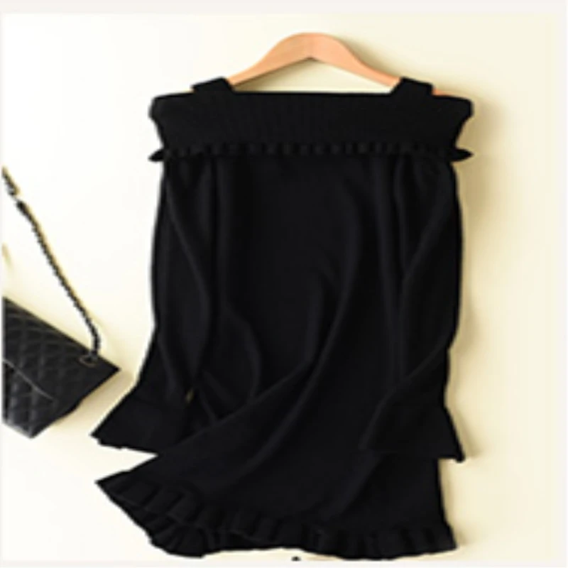 Fall Winter New one word collar Cashmere Sweater Ladies Loose Cashmere Knit Solid color Sweaters Fashion Pullover Cashmere Sweaters