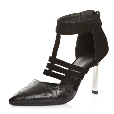 Chainingyee/пикантные вечерние туфли-лодочки с острым носком для ночного клуба женские туфли на высоком каблуке с молнией и пряжкой черного и леопардового цвета Большие размеры 21,5-26,5 см - Цвет: black