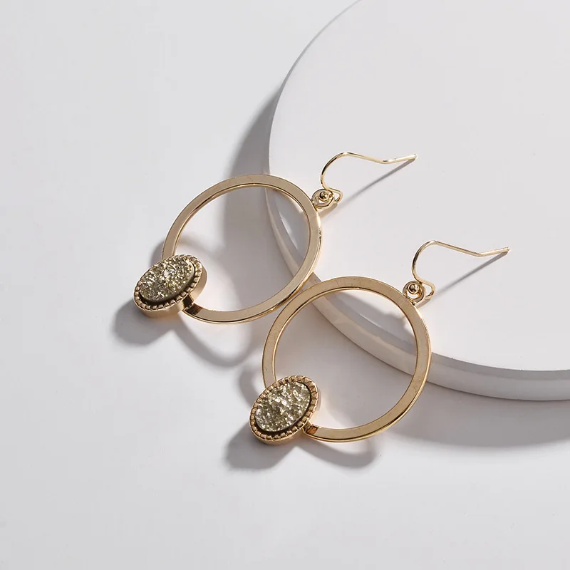 Druzy Drusy Висячие серьги золотые геометрические круглые овальные для женщин