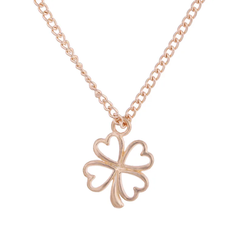 Golden Plated Clover Wish Love Alloy Clavicular Bones Pendant Short Chocker Necklace 2 Golden Plated Clover Wish Love Alloy Clavicular Bones Pendant Short Chocker Necklace 2