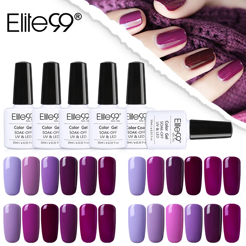 

Elite99 10ML Nail Art Design Manicure Purple Color 10Ml Soak Off Enamel Gel Polish LED UV Gel Nail Polish Lacquer 6Pieces/Lot