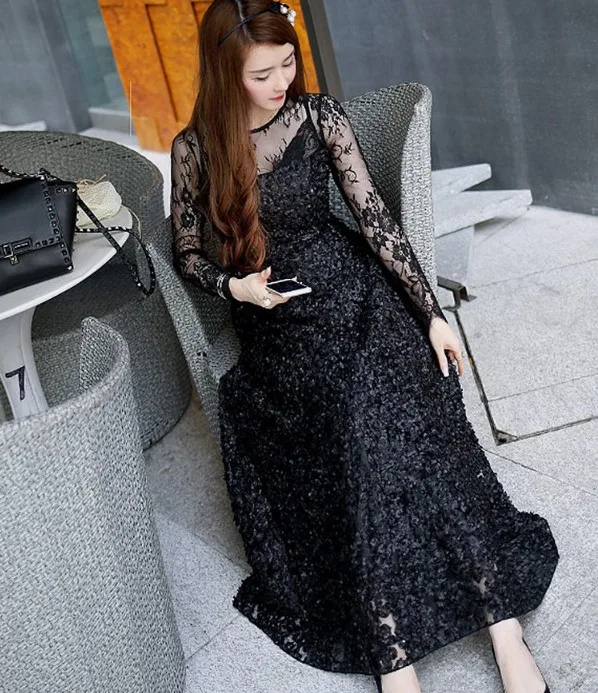 Clearance ! Spring Summer Women's Sweet Long Sleeve Perspective Lace