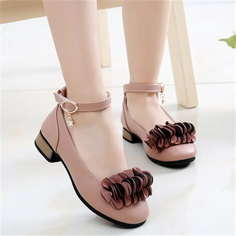 pink Weoneit/Обувь для детей; коллекция года; сезон осень-весна; модная детская обувь для девочек с цветочным рисунком; однотонная Повседневная красивая кожаная обувь для девочек; CN 26-37 - Цвет: pink