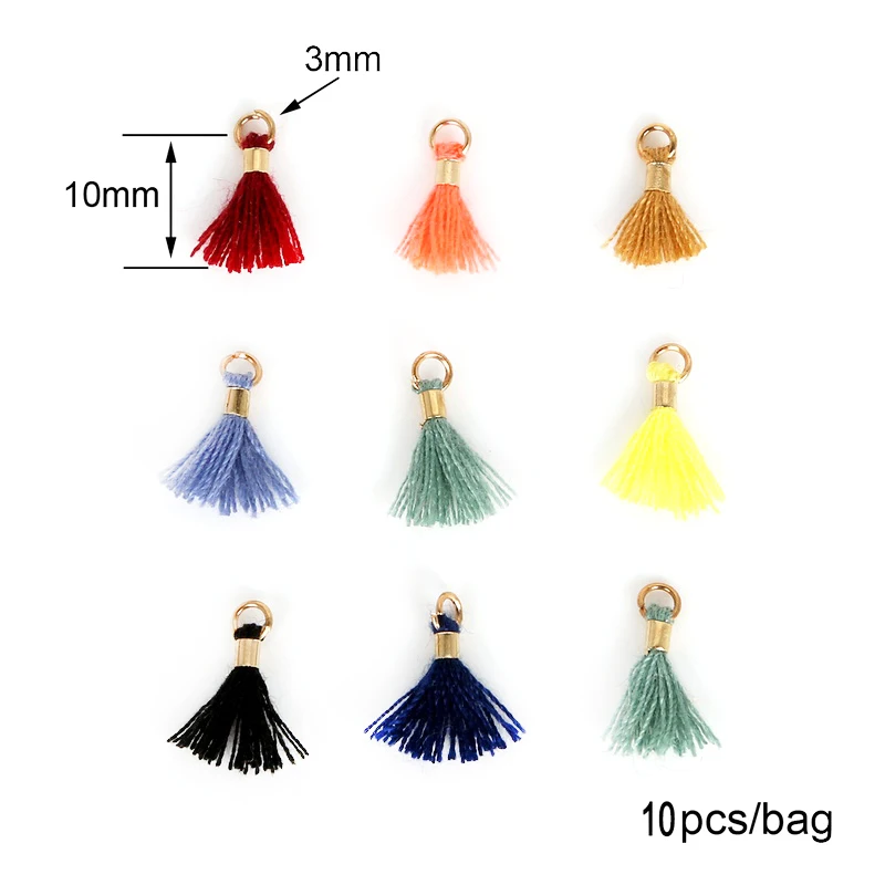 Hot Sale Small Mini Cotton Tassel With Gold Circle and Ring 10Pcs/bag Mix Color Key Short For Bag DIY Jewelry Accessory | Украшения и