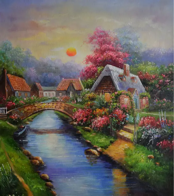 Hand Painted European Style Oil Canvas Painting Realist Forest House