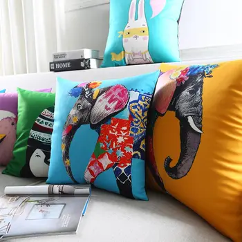 

Free Shipping!!Cartoon elephant bird fish rabbit penguin square throw pillow/almofadas case 45 53 teen,cushion cover home decore
