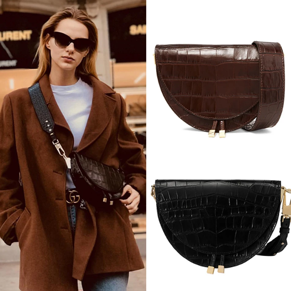 

Vintage High Quality Women Bag Crocodile Retro One-shoulder Handbags Shell Bags Alligator Saddle Bags