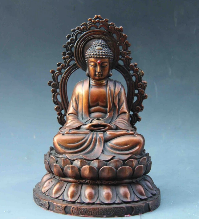 

6 Chinese Buddhism Temple Red Copper Sakyamuni Amitabha RuLai Buddha God Statue