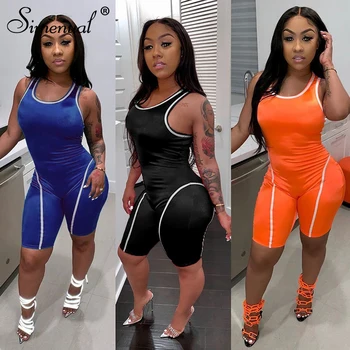 Simenual Reflective Striped Neon Rompers Womens Jumpsuit Sporty Active Wear Biker Playsuit Workout Sleeveless Zipper Playsuits 8