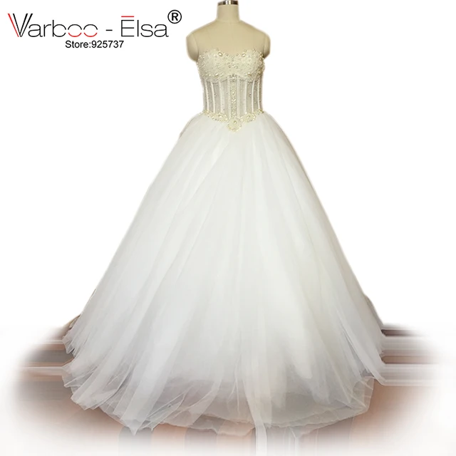 Varboo Elsa Luxurious Bling Strapless Wedding Dress Corset Bodice Varboo Elsa Luxurious Bling Strapless Wedding Dress Corset Bodice Sheer Bridal Ball Crystal Pearl Bead Rhinestone Tulle
