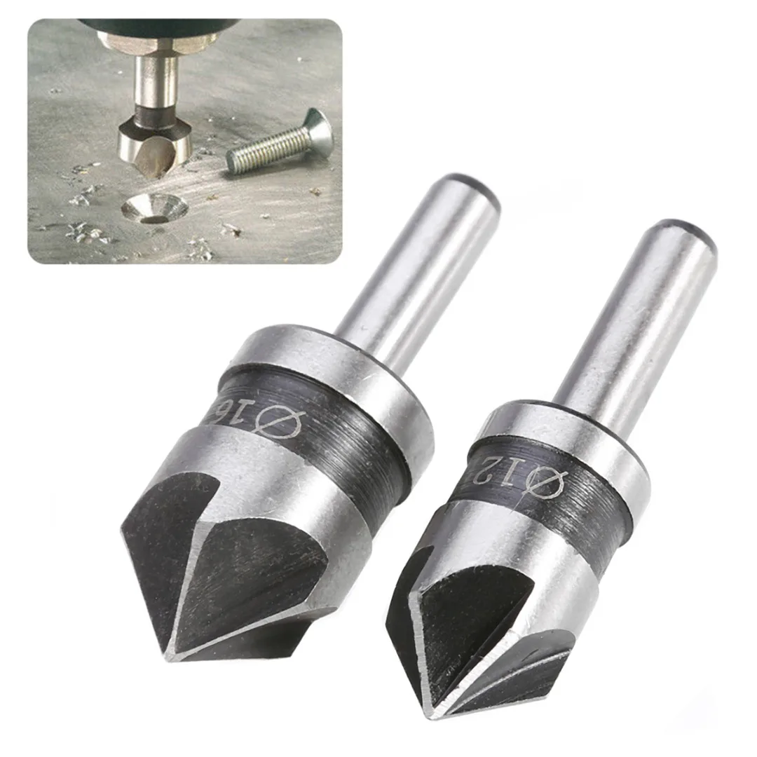 2pcs HSS 5 Flute Countersink Drill Bit 82Degree Point Angle Chamfer