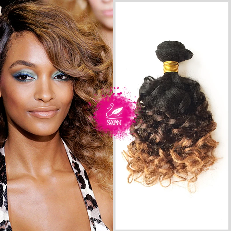 

Swan Hair 9A Grade human hair extension 1 bundle Brazilian spiral curly virgin hair weave 3 tone ombre curly hair wave 1b/4/30