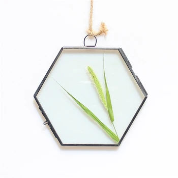 

Hexagon Hanging Photo Frame Vintage Glass Picture Display Photos Decor