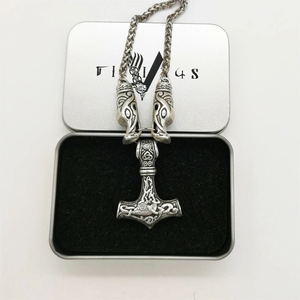 Norse viking wolf pendant thor's hammer necklace Men's Charm Jewelry