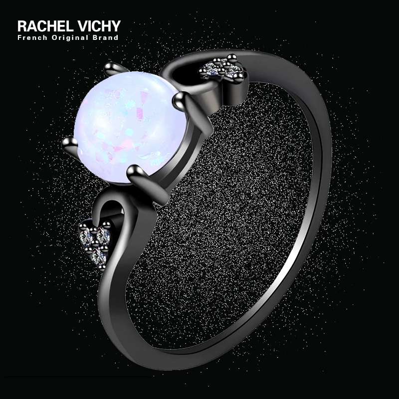 Женское Винтажное кольцо с опалом RACHEL VICHY черно Золотое геометрическим узором в