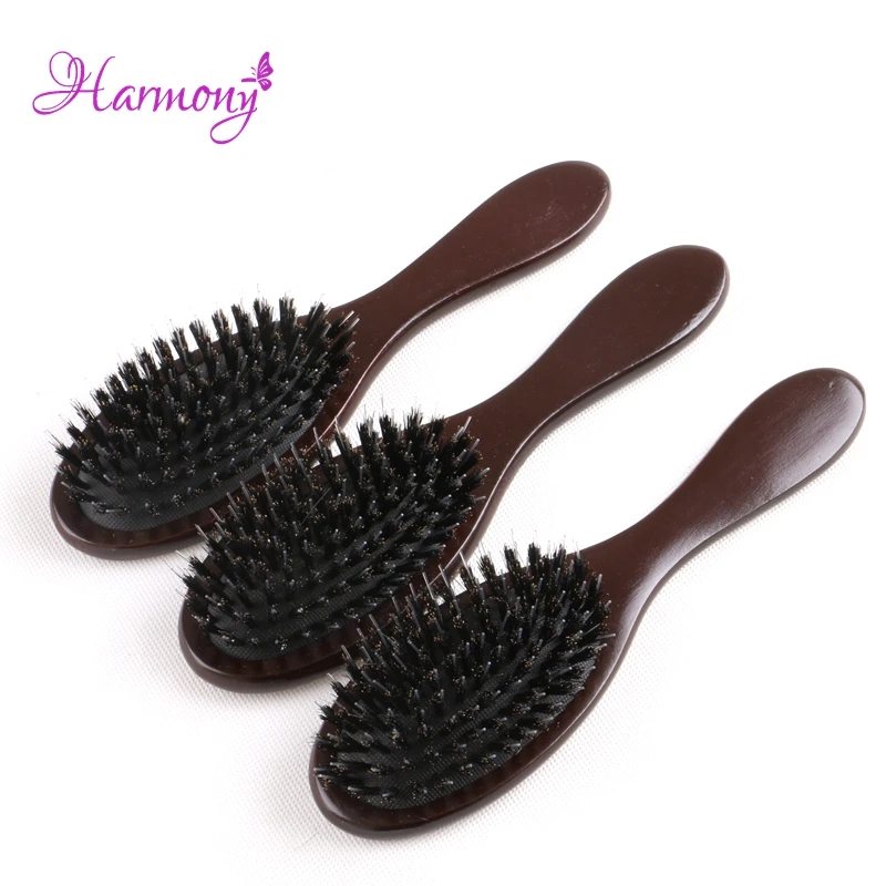 다크 브라운 컬러 나무 손잡이 Boar Bristle 헤어 브러시, 헤어 익스텐션 전문 헤어 도구 빗 헤어 액세서리, 50 개