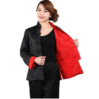 

Discount Black Red Reversible Lady Silk Jacket Mandarin Collar Two-Face Outwear Single Breasted Coat Size S M L XL XXL XXXL