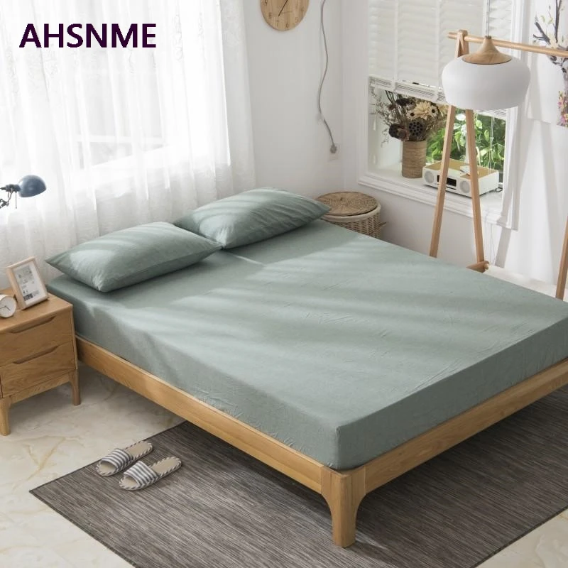 AHSNME 100% Cotton sheets Super Soft parure de lit Cool Summer Simple Army Green Fitted Sheet 90x200/120x200/180x200cm 3