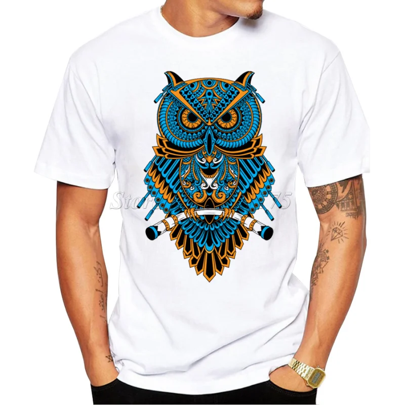 

2019 Men's Summer Casual Tops Hipster Machinery Owl Printed T Shirt Fashion Hipster Tees