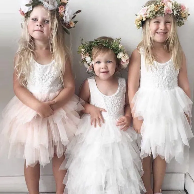 

2018 New Backless Lace Tutu Dress Baby Girl Dress Child Wedding Dress Baby Girl Clothes Infant Toddler Party Gown Dress 12M-5T