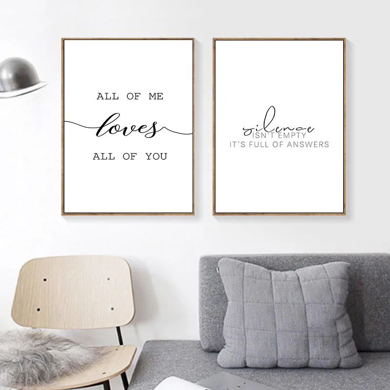 Nordic Canvas Posters Inspirational Pictures Minimalist Print Wall Art Black White Motivational Love Quote Painting Decoration