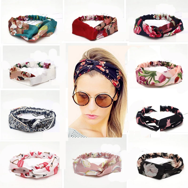 

New Bohemian cross elastic hair band for women chiffon silk headband ladies headband hair accessories sports wash headwear