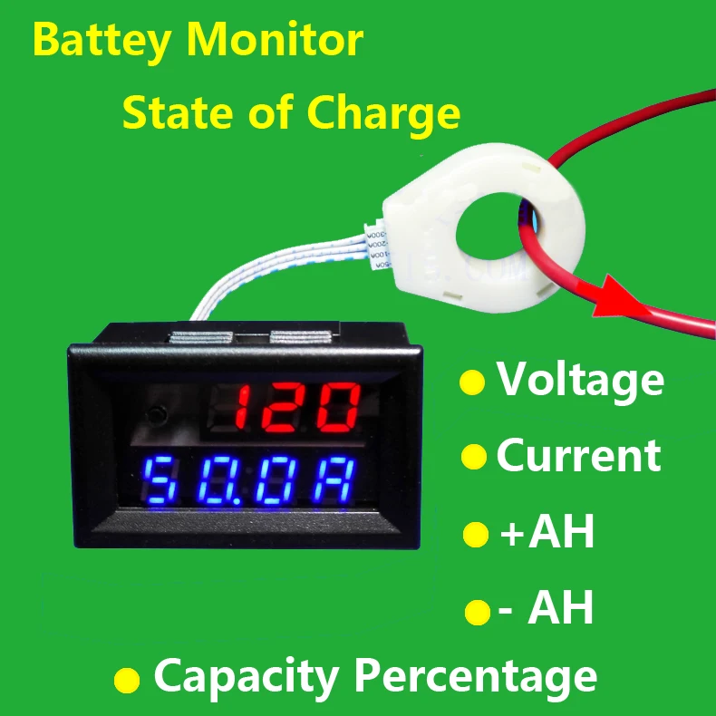 Зал кулона метр Батарея монитор 5 v-120 V 0-400A Напряжение ток оставшиеся зарядки разряда Ёмкость 12v 24v 36v 48v автомобиль