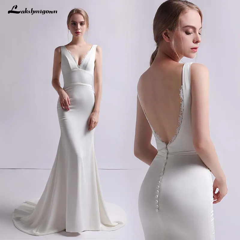 

Simple Beach Wedding Dresses 2019 New Fashion Satin Mermaid White Wedding Dress Sexy Bridal Gowns vestido novia