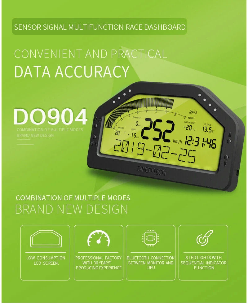 LCD Digital 9 en 1 manómetro multifunción para salpicadero de coche tacómetro LED medidor de Sensor completo medidor de coche DO904 3