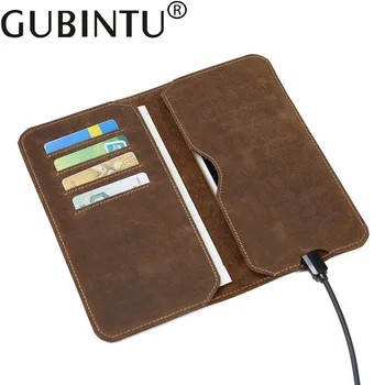 

GUBINTU First Layer Cowhide Leather Men's Wallet Long Leather Clutch Bag Purse Retro Ultra-thin Phone Bag Wallet Clip Coffee