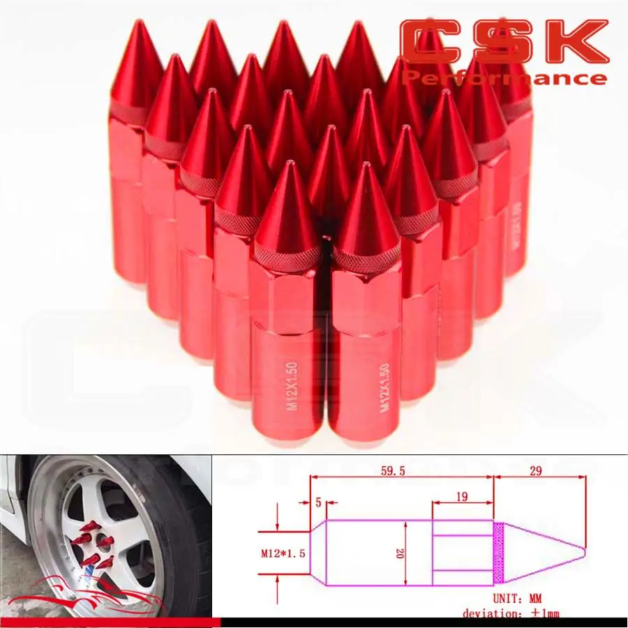 M12X1.5 Spiked Lug Nuts Extended Tuner 60mm Wheels / Rims Aluminum