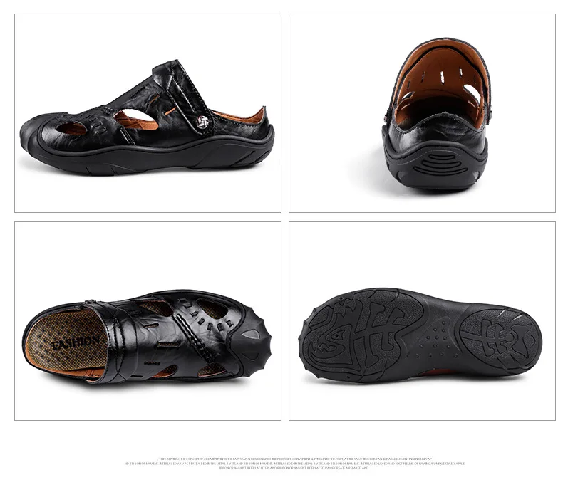 Мужские летние сандалии, кожаная обувь на танкетке, большие размеры 45-46, модная пляжная обувь для мужчин, прошитая резиновая подошва