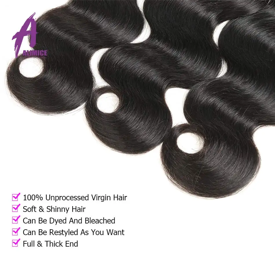 Peruvian Body Wave Bundles With Frontal Closure Human Hair Weave Bundles With Closure 13*4 Frontal With 3 Bundles Alimice Nonrem