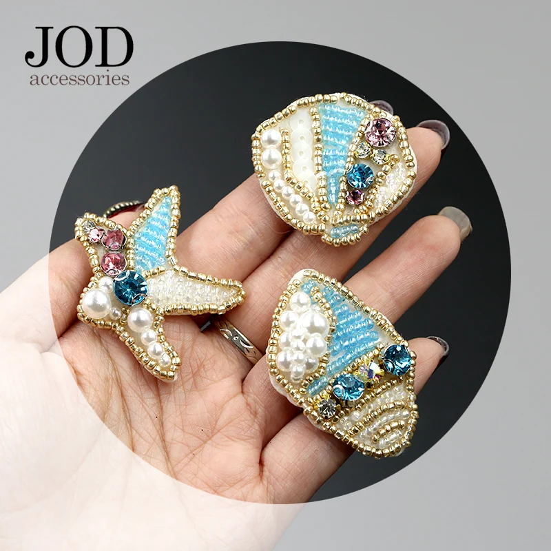 

Pearl Beaded Shell Starfish Sew on Patches for Clothing Decorative Bag Shoes Clothes Patch Embroidery Badges DIY Stickers 3D JOD