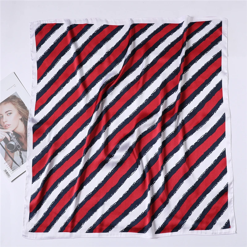 2019 striped print silk scarves square shawls and wraps fashion small size pashmina women hijabs hair office neck scarf stoles