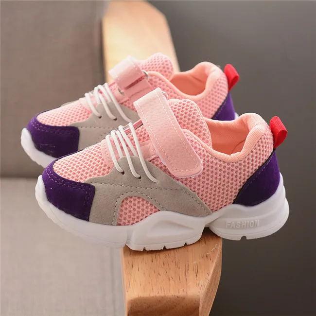 Детская обувь для мальчиков и девочек, детские повседневные кроссовки для маленьких девочек, воздухопроницаемая мягкая спортивная обувь для бега розового и синего цвета - Цвет: Pink