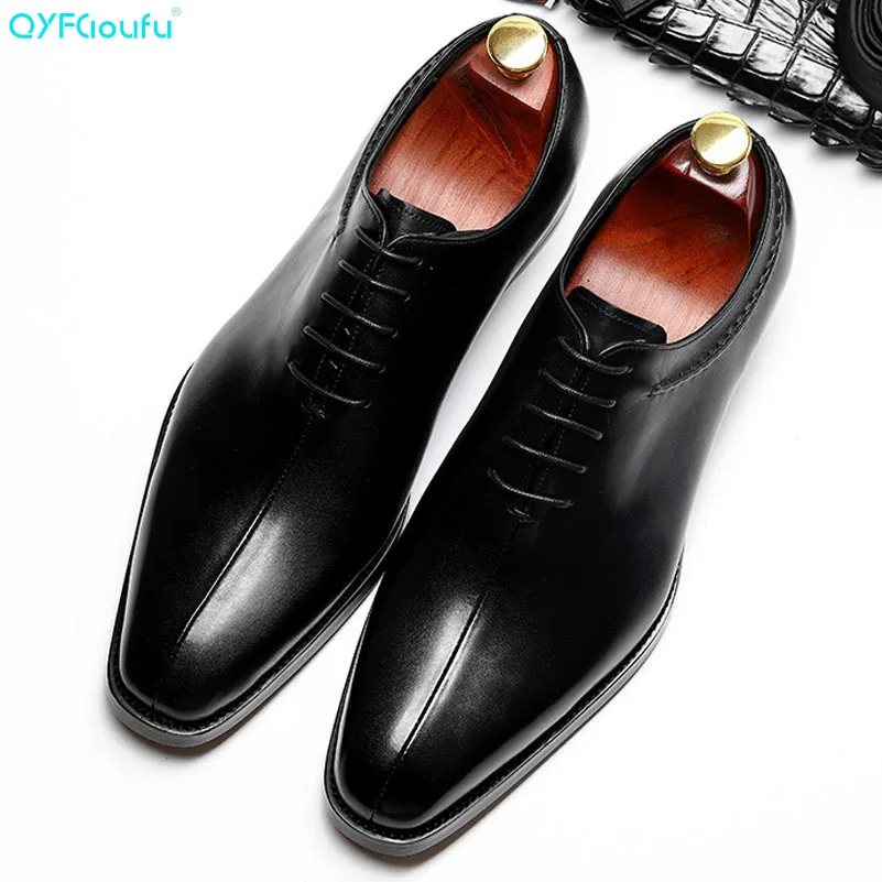 

2019 New Fashion Casual Mens Dress Shoes Genuine Leather Lace-up Italian Stylist Flat Formal Oxfords Wedding Shoe