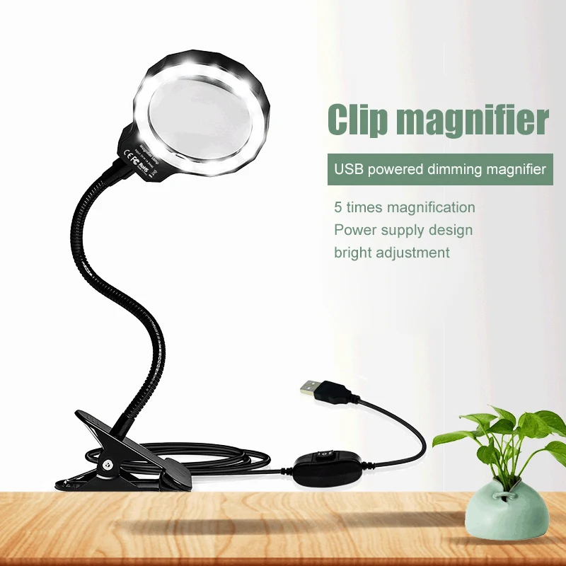 

6000-7000K LED Magnifier Light 5W Clip-on Table Lamp Magnifier 3X 10X Large Lens Magnifying Reading Light For Reading Learning #