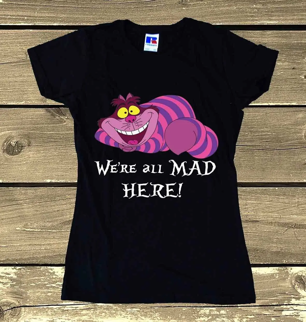 Alice In Wonderland We're Mad Here Cheshire Cat Футболка трендовая футболка унисекс Мужская и