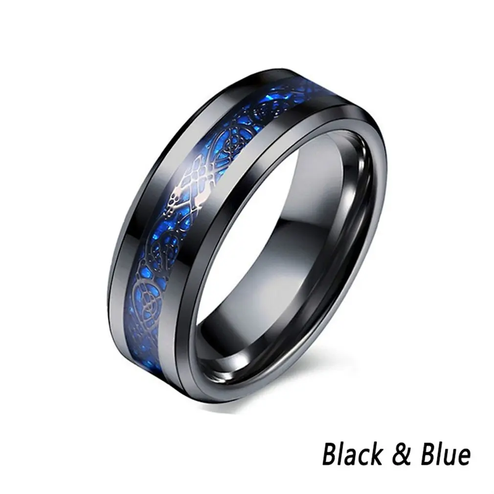 Европейский титановая сталь инкрустация серебряный дракон кусок ретро Дракон из нержавеющей стали тату парное кольцо Мужской обруч для похудения - Цвет: Black and blue 8
