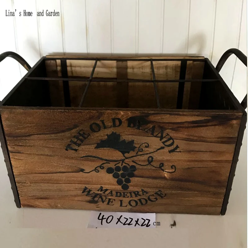 

handcrafted wood metal 6 bottle vintage wooden wine crate