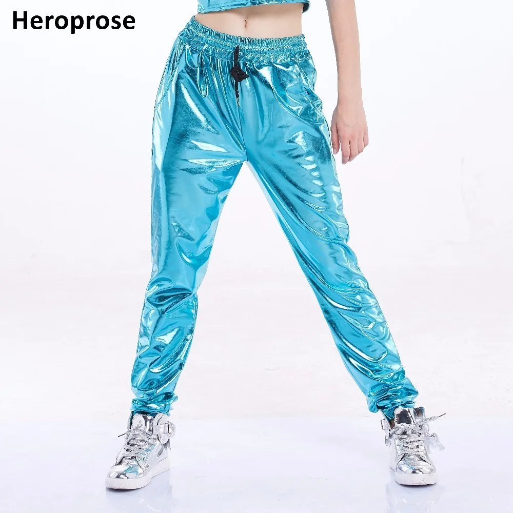 

Heroprose New Fashion mid waist dance stage performance wide leg loose long bloomers sky blue trousers women hip hop harem pants