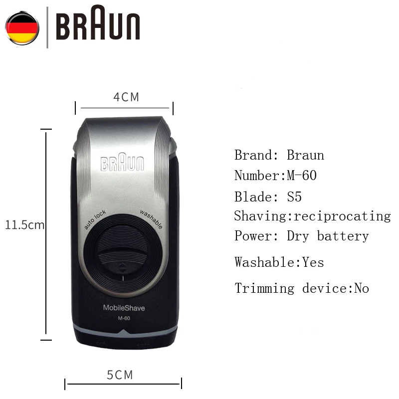 Электробритва Braun M60 электрическая бритва с аккумулятором для мужчин портативная моющаяся Бритва для ухода за лицом Безопасная бритва для усов