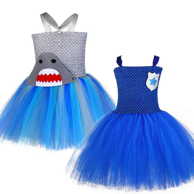 

Baby Shark Fish Clothes Girls Tutu Dress Children's Birthday Halloween Party Animal Costume Kids Cute Tulle Frocks Toddler Gown